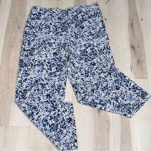 J. JILL blue print Linen & Rayon Blend Elastic Back Side Zip Pants - 12 T526-8